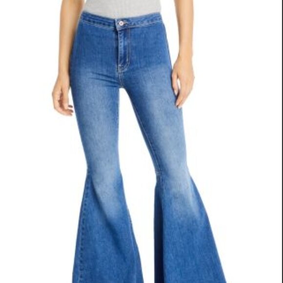 WE THE FREE Free People Just Float On Flare Hippie Jeans Jericho Blue Sz. 28 - Picture 3 of 13